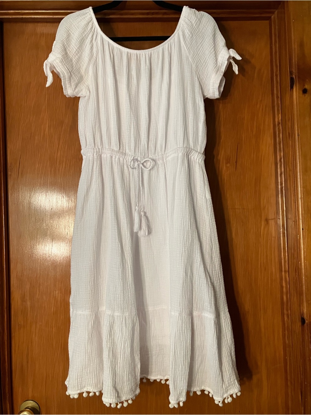 Ruby Rd. White Cotton Pom-Trim Casual Dress